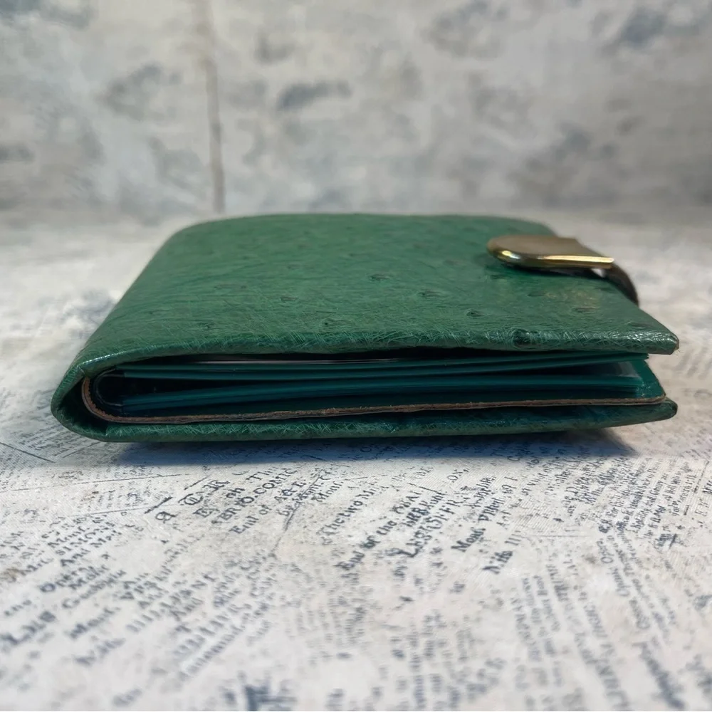 IRMSTAN Vintage bifold green ostrich leather